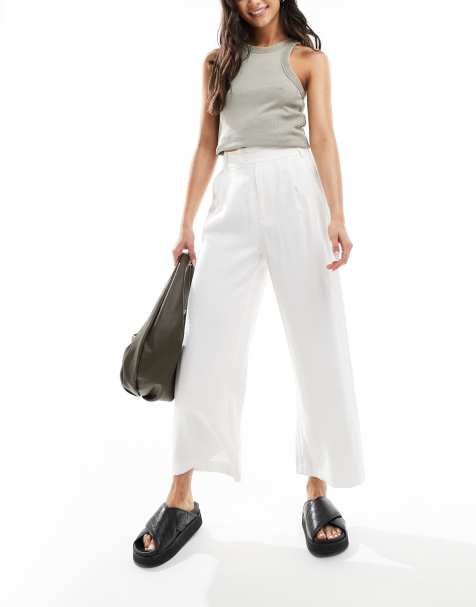Stradivarius linen look culotte in white - view 1