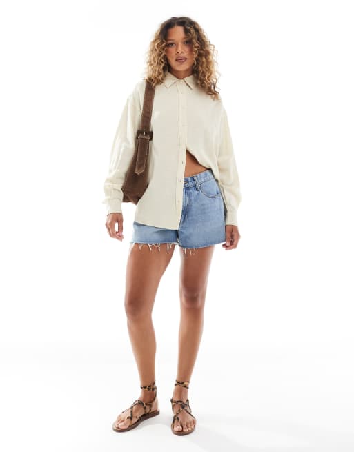 Stradivarius linen-look long sleeve shirt in oatmeal