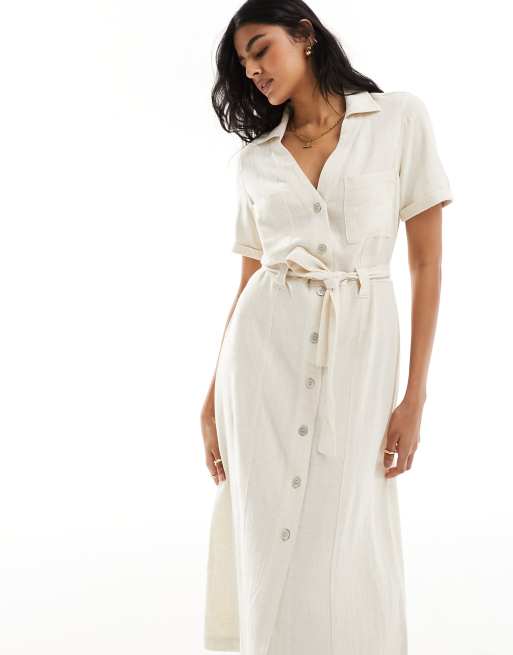knee length dresses for ladies Black Linen Button Down Midi Dress – Handmade Summer main image 0