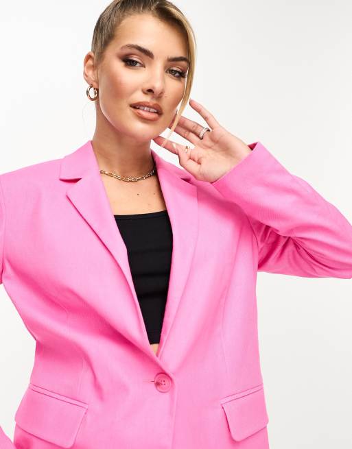 Pieces oversized blazer in bright pink