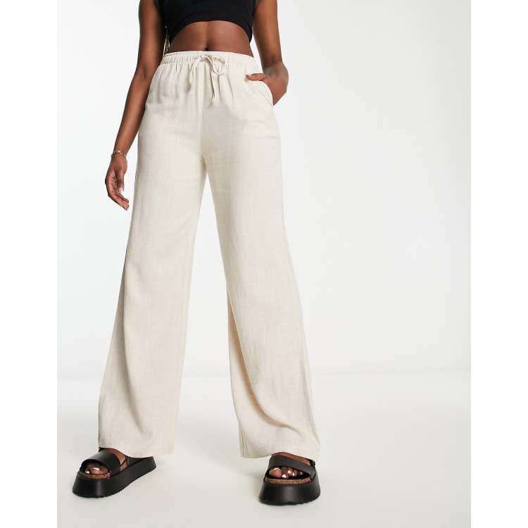 Stradivarius linen look pants with drawstring in natural