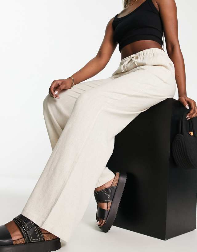 Stradivarius linen look pants with drawstring in natural