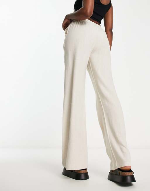 Stradivarius linen look pants with drawstring in natural