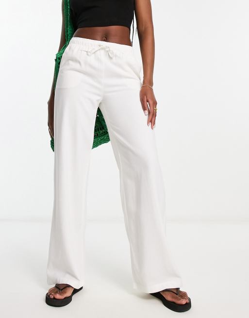 Stradivarius linen look Pants with drawstring in white | ASOS