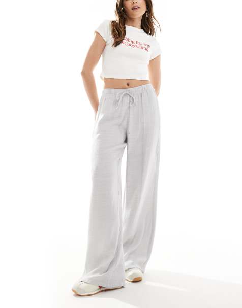 Stradivarius linen look pull on crinkle pants in light gray - view 1