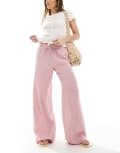 [Stradivarius] Stradivarius linen look pull on crinkle pants in pink XS PINK