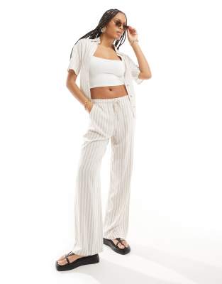 Stradivarius Linen-look Pull-on Pants In Beige Stripe - Part Of A Set-neutral