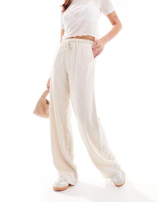 linen look pull on pants in natural-White