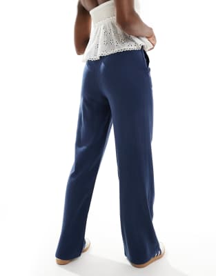 Stradivarius Linen Look Pull On Pants In Navy