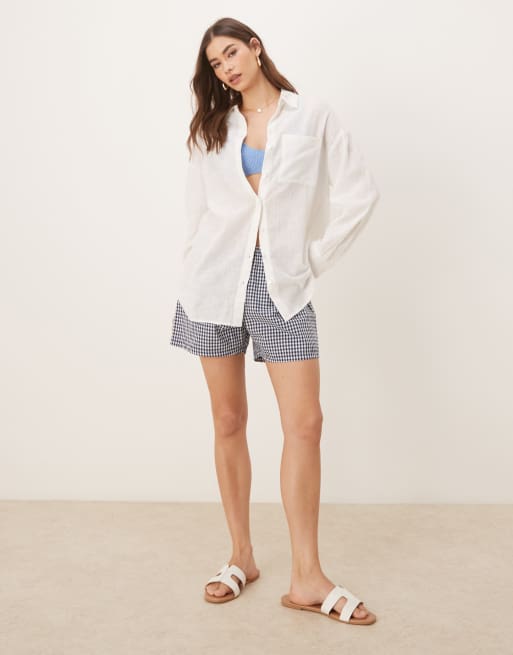 Stradivarius linen look shirt in white