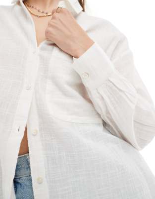 Stradivarius Linen Look Shirt In White
