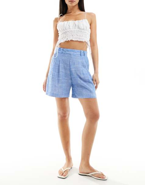 Stradivarius linen look short in blue - view 1