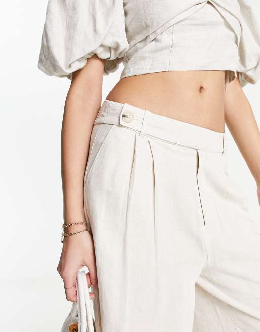 Stradivarius Petite linen look wide leg pants in natural