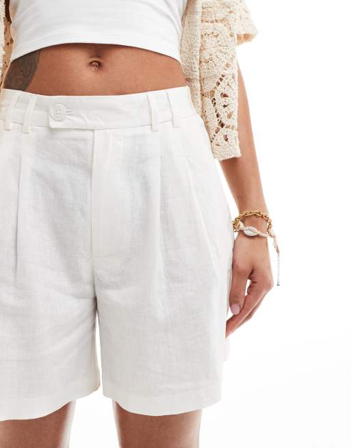 White Linen Bermuda Shorts White Tailored Shorts Womens White