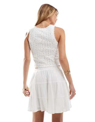 Stradivarius linen look tiered mini skirt in white 