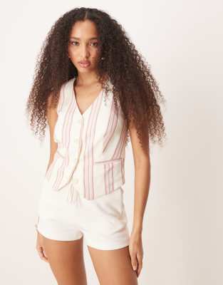 Stradivarius Linen Look Vest In Pink