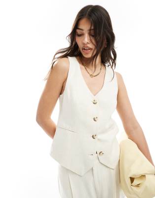Stradivarius Stradivarius linen look waistcoat in white