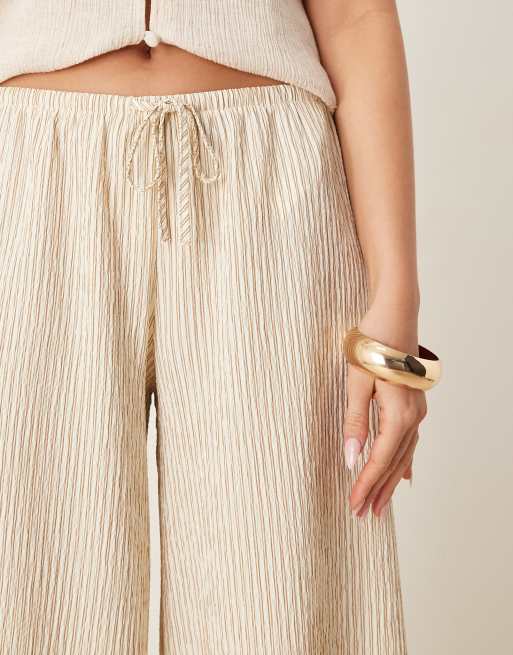 Stradivarius linen look wide leg pants in beige stripe | ASOS