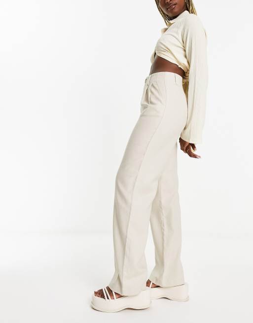 Stradivarius linen look wide leg pants in natural