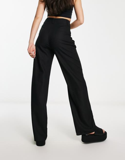 Black linen 2025 wide leg trousers