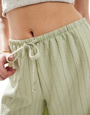 Stradivarius linen look wide leg trouser in khaki stripe
