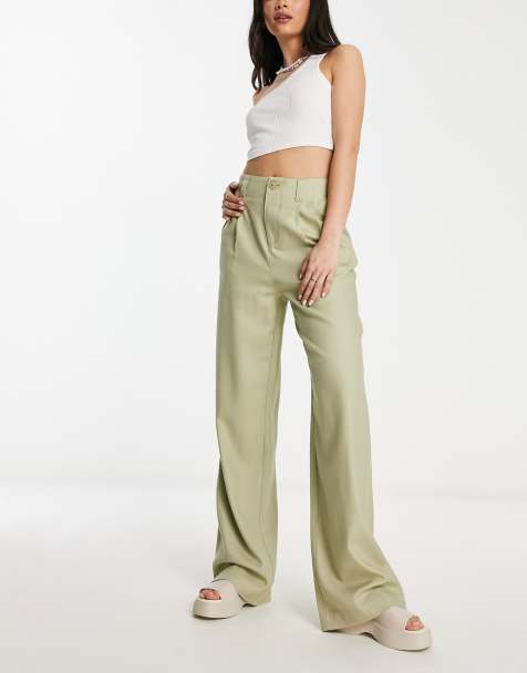 ASOS Green Pleated Wide Leg Flowy Pants Women's Size 0 - beyond exchange