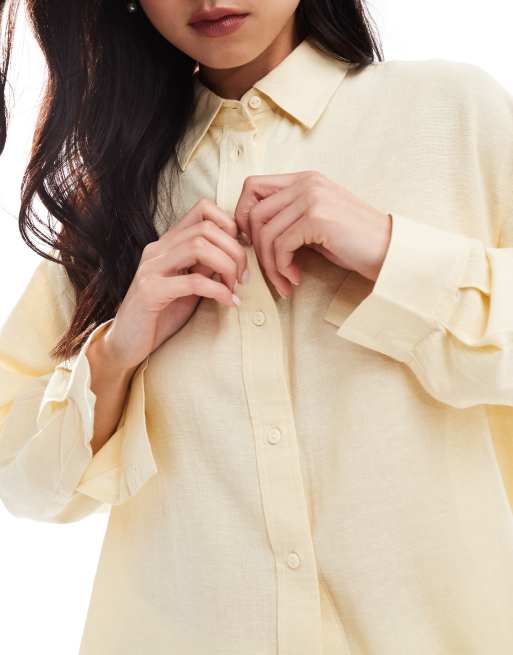 Stradivarius linen mix long sleeve shirt in buttermilk