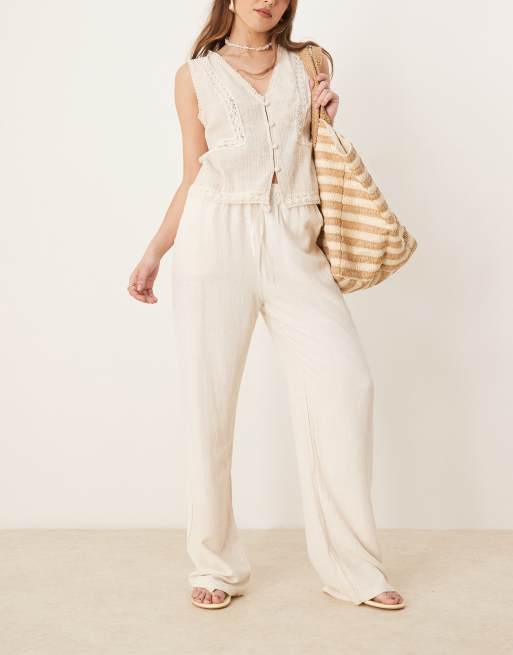 Stradivarius linen mix pull on pants in natural