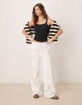 [Stradivarius] Stradivarius linen mix pull on pants in white S WHITE