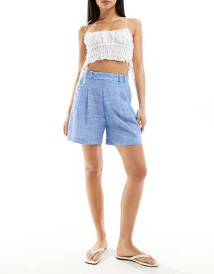 linen mix shorts in blue