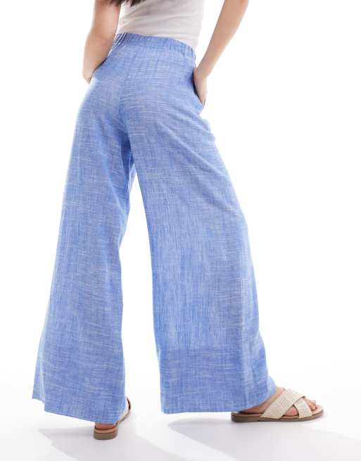 Stradivarius linen mix super wide leg pants in chambray blue