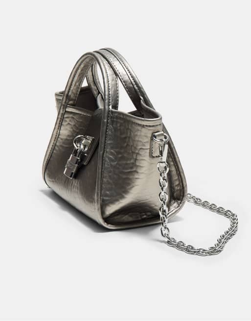 Stradivarius liten crossbody-väska med hänglås i grått, 4 av 4