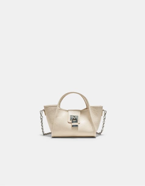 Stradivarius liten crossbody-väska med hänglås i naturvit - view 1
