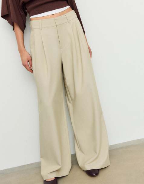 Stradivarius – Ljusbeige, justerbara byxor med supervida ben - view 1