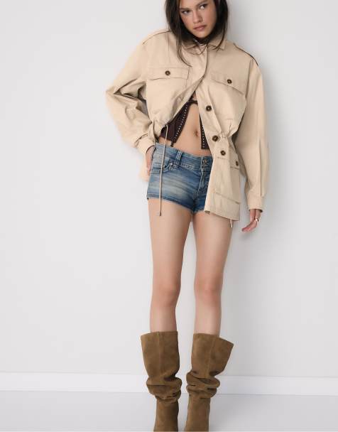 Stradivarius – Ljusbeige parkas i bomull med fickor - view 1