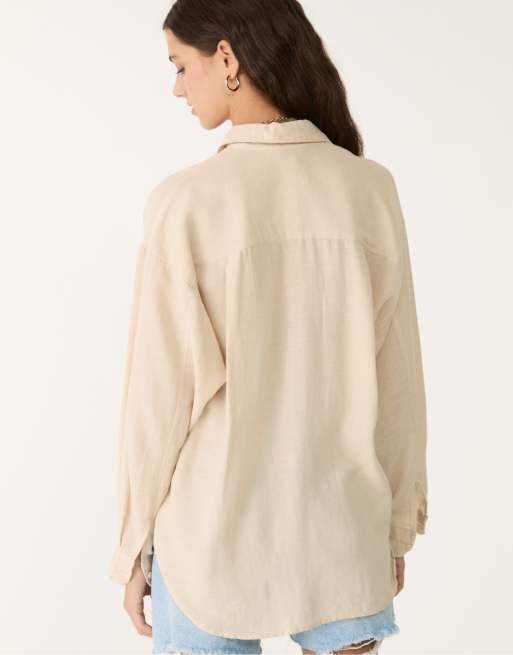 Stradivarius – Ljusbeige skjorta i linnemix, 3 av 4