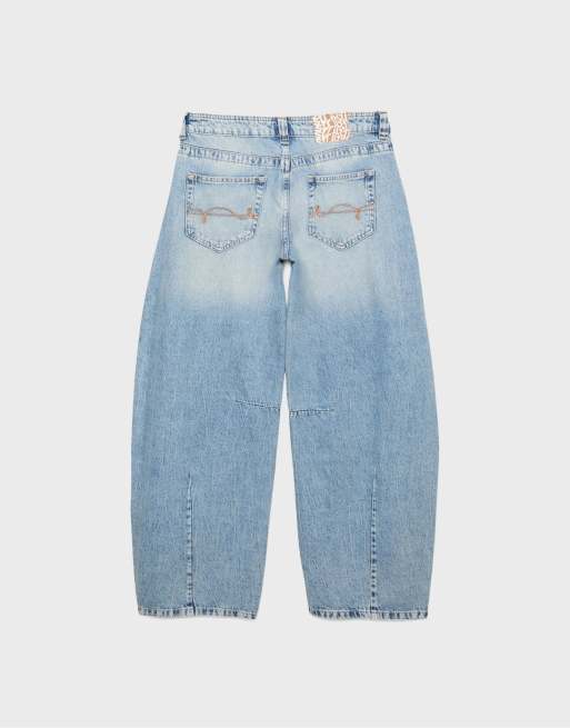 Stradivarius – Ljusblå jeans med låg midja och ballongben, 7 av 7