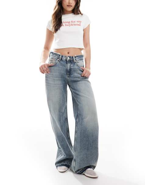 Stradivarius – Ljusblå jeans med vida ben och sliten midja - view 1