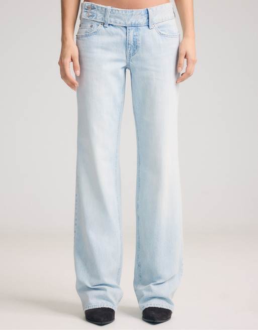 Stradivarius – Ljusblekta jeans med raka ben, låg midja och hamrat midjeband, 2 av 7