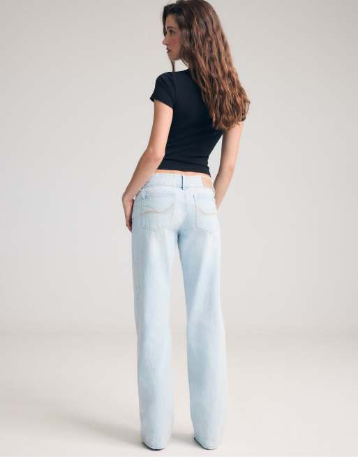 Stradivarius – Ljusblekta jeans med raka ben, låg midja och hamrat midjeband, 3 av 7