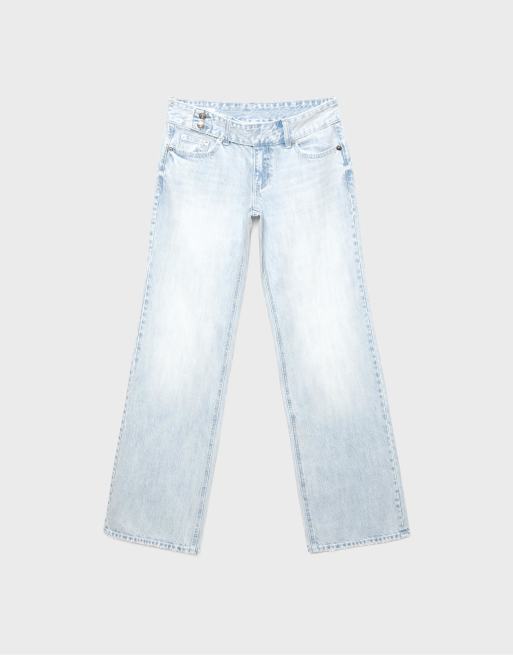 Stradivarius – Ljusblekta jeans med raka ben, låg midja och hamrat midjeband, 6 av 7