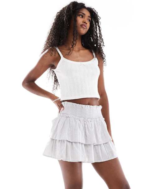 Stradivarius – Ljusgrå minikjol med volang - view 1