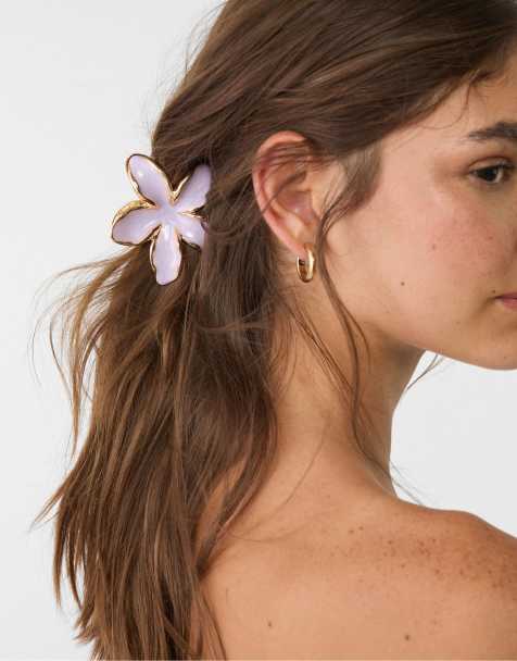 Stradivarius – Ljuslila hårklämma med blomdesign, 3-pack - view 1