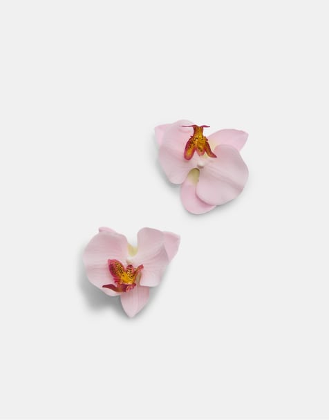 Stradivarius – Ljusrosa hårspännen med orkidéblommor, 2-pack - view 1