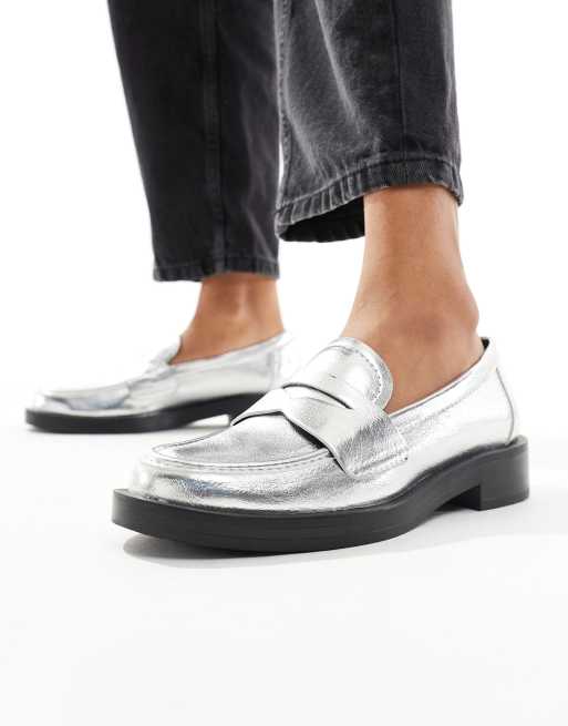 Silver loafer shoes online