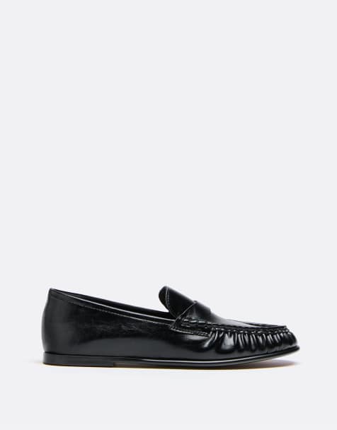 Stradivarius loafers i läderimitation i svart - view 1