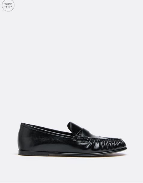 Stradivarius loafers med bred passform i läderimitation, svart - view 1