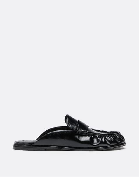 Stradivarius loafers med lädereffekt i svart - view 1