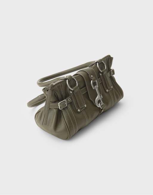Stradivarius Lobster clasp bag in khaki, 4 of 4