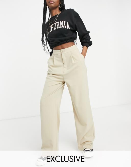 Stradivarius – Locker geschnittene Dad-Hose in Beige mit weitem Bein
